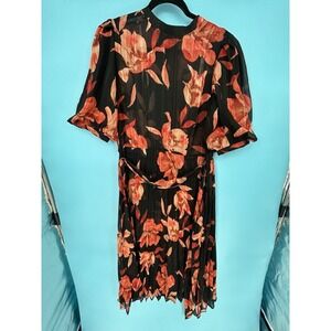 NANETTE LEPORE FAB BLACK&ORANGE FLORAL MAXI DRESS 14 Sheer